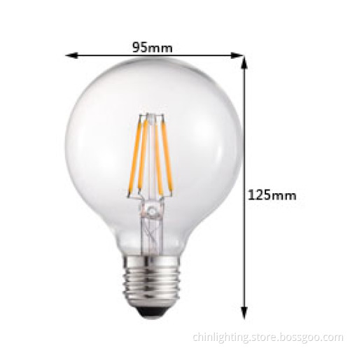 LED Edison filament bulb G95 Globe led filament bulb 6W 8W decorated bulb